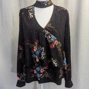 Parker Size Small 100% Silk Black Floral Blouse